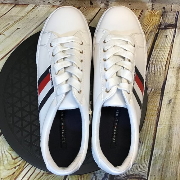Tommy Hilfiger Mens White Lace Up Low Sneakers 7.5 - Picture 4 of 8